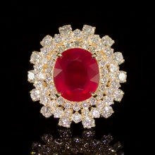 Load image into Gallery viewer, 13.10 Carats Red Ruby and Natural Diamond 14k Solid Yellow Gold Ring