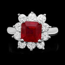 Load image into Gallery viewer, 4.50 Carats Natural Red Ruby and Diamond 14K Solid White Gold Ring