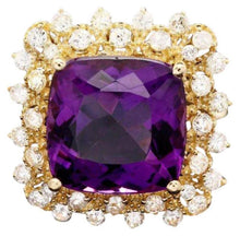 Load image into Gallery viewer, 8.10 Carats Natural Impressive Amethyst and Diamond 14K Yellow Gold Ring