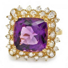 Load image into Gallery viewer, 8.10 Carats Natural Impressive Amethyst and Diamond 14K Yellow Gold Ring