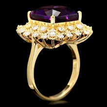 Load image into Gallery viewer, 8.10 Carats Natural Impressive Amethyst and Diamond 14K Yellow Gold Ring