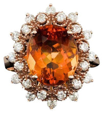 Load image into Gallery viewer, 5.00 Carats Natural Citrine and Diamond 14K Solid Rose Gold Ring