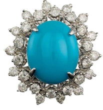 Load image into Gallery viewer, 3.90 Carats Natural Turquoise and Diamond 14k Solid White Gold Ring