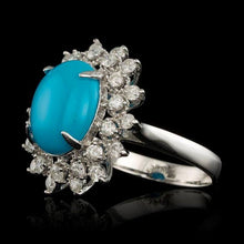 Load image into Gallery viewer, 3.90 Carats Natural Turquoise and Diamond 14k Solid White Gold Ring