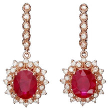 Load image into Gallery viewer, 10.40Ct Natural Ruby and Diamond 14K Solid Rose Gold Earrings
