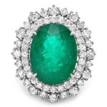 Load image into Gallery viewer, 9.10ct Natural Emerald &amp; Diamond 14k Solid White Gold Ring