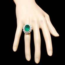 Load image into Gallery viewer, 9.10ct Natural Emerald &amp; Diamond 14k Solid White Gold Ring