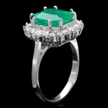 Load image into Gallery viewer, 4.40ct Natural Emerald &amp; Diamond 14k Solid White Gold Ring