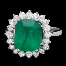 Load image into Gallery viewer, 4.40ct Natural Emerald &amp; Diamond 14k Solid White Gold Ring