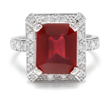 Load image into Gallery viewer, 8.05 Carats Impressive Natural Red Ruby and Diamond 14K White Gold Ring