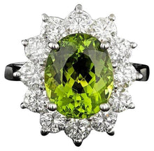 Load image into Gallery viewer, 5.60 Carats Natural Green Tourmaline and Diamond 14k Solid White Gold Ring