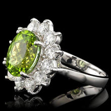 Load image into Gallery viewer, 5.60 Carats Natural Green Tourmaline and Diamond 14k Solid White Gold Ring