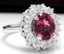 Load image into Gallery viewer, 3.95 Carats Natural Very Nice Looking Pink Tourmaline and Diamond 14K Solid White Gold Ring