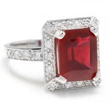 Load image into Gallery viewer, 8.05 Carats Impressive Natural Red Ruby and Diamond 14K White Gold Ring