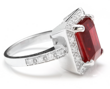 Load image into Gallery viewer, 8.05 Carats Impressive Natural Red Ruby and Diamond 14K White Gold Ring