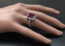 Load image into Gallery viewer, 8.05 Carats Impressive Natural Red Ruby and Diamond 14K White Gold Ring
