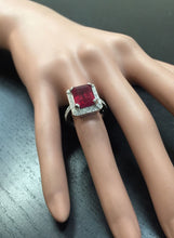 Load image into Gallery viewer, 8.05 Carats Impressive Natural Red Ruby and Diamond 14K White Gold Ring