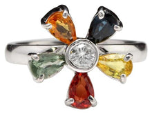 Load image into Gallery viewer, 1.75 Carats Exquisite Natural Multi-Color Sapphire and Diamond 14K Solid White Gold Ring