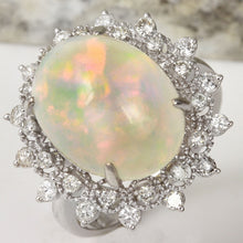 Load image into Gallery viewer, 6.73 Carats Natural Impressive Ethiopian Opal and Diamond 14K Solid White Gold Ring