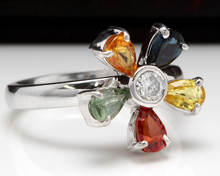 Load image into Gallery viewer, 1.75 Carats Exquisite Natural Multi-Color Sapphire and Diamond 14K Solid White Gold Ring