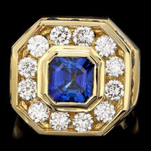 Load image into Gallery viewer, 10.50 Carats Natural Sapphire and Diamond 18k Solid Yellow Gold Men's Ring