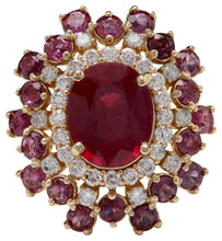 Load image into Gallery viewer, 9.57 Carats Impressive Natural Red Ruby and Diamond 14K Yellow Gold Ring