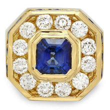 Load image into Gallery viewer, 10.50 Carats Natural Sapphire and Diamond 18k Solid Yellow Gold Men's Ring