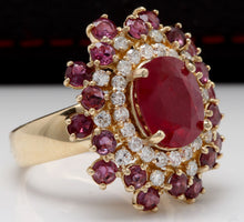 Load image into Gallery viewer, 9.57 Carats Impressive Natural Red Ruby and Diamond 14K Yellow Gold Ring