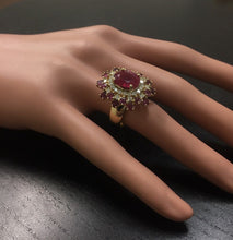 Load image into Gallery viewer, 9.57 Carats Impressive Natural Red Ruby and Diamond 14K Yellow Gold Ring