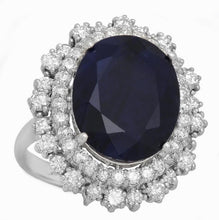 Load image into Gallery viewer, 13.90 Carats Exquisite Natural Blue Sapphire and Diamond 14K Solid White Gold Ring