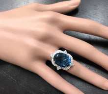 Load image into Gallery viewer, 12.75 Carats Natural Impressive London Blue Topaz and Diamond 14K White Gold Ring