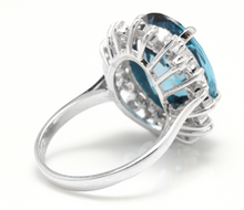 Load image into Gallery viewer, 12.05 Carats Impressive Natural London Blue Topaz and Diamond 14K Solid White Gold Ring