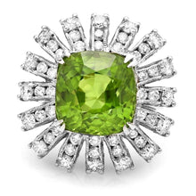 Load image into Gallery viewer, 13.10 Carats Natural Very Nice Looking Peridot and Diamond 14K Solid White Gold Ring