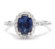 Load image into Gallery viewer, 2.90 Carats Exquisite Natural Blue Sapphire and Diamond 14K Solid White Gold Ring