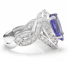 Load image into Gallery viewer, 4.80 Carats Natural Very Nice Looking Tanzanite and Diamond 14K Solid White Gold Ring