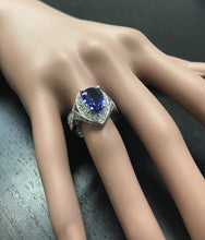 Load image into Gallery viewer, 4.80 Carats Natural Very Nice Looking Tanzanite and Diamond 14K Solid White Gold Ring