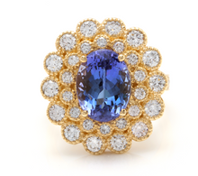Load image into Gallery viewer, 5.50 Carats Natural Very Nice Looking Tanzanite and Diamond 14K Solid Yellow Gold Ring