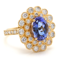 Load image into Gallery viewer, 5.50 Carats Natural Very Nice Looking Tanzanite and Diamond 14K Solid Yellow Gold Ring