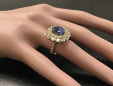Load image into Gallery viewer, 5.50 Carats Natural Very Nice Looking Tanzanite and Diamond 14K Solid Yellow Gold Ring