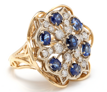Load image into Gallery viewer, 7.50 Carats Exquisite Natural Blue Sapphire and Diamond 14K Solid White Gold Ring