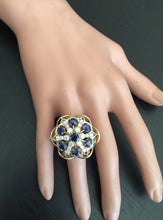 Load image into Gallery viewer, 7.50 Carats Exquisite Natural Blue Sapphire and Diamond 14K Solid White Gold Ring