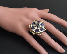 Load image into Gallery viewer, 7.50 Carats Exquisite Natural Blue Sapphire and Diamond 14K Solid White Gold Ring