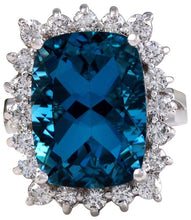 Load image into Gallery viewer, 12.90 Carats Natural Impressive London Blue Topaz and Diamond 14K Yellow Gold Ring