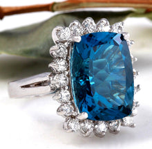 Load image into Gallery viewer, 12.90 Carats Natural Impressive London Blue Topaz and Diamond 14K Yellow Gold Ring