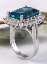 Load image into Gallery viewer, 12.90 Carats Natural Impressive London Blue Topaz and Diamond 14K Yellow Gold Ring