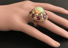 Load image into Gallery viewer, 17.40 Carats Natural Impressive Ethiopian Opal, Ruby and Diamond 14K Solid Rose Gold Ring