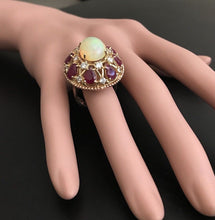 Load image into Gallery viewer, 17.40 Carats Natural Impressive Ethiopian Opal, Ruby and Diamond 14K Solid Rose Gold Ring