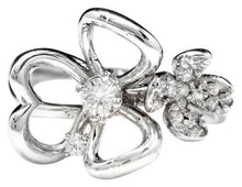 Load image into Gallery viewer, Splendid Natural Diamond 14K Solid White Gold Flower Ring