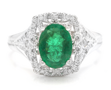 Load image into Gallery viewer, 1.70 Carats Natural Emerald and Diamond 14K Solid Yellow Gold Ring