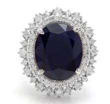 Load image into Gallery viewer, 13.50 Carats Exquisite Natural Blue Sapphire and Diamond 14K Solid White Gold Ring
